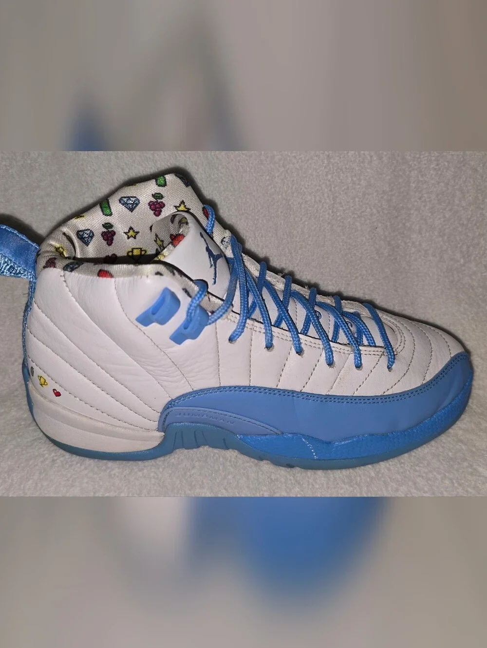 Nike Jordan Youth Air 12 GS Emoji White and Light Blue Sneakers